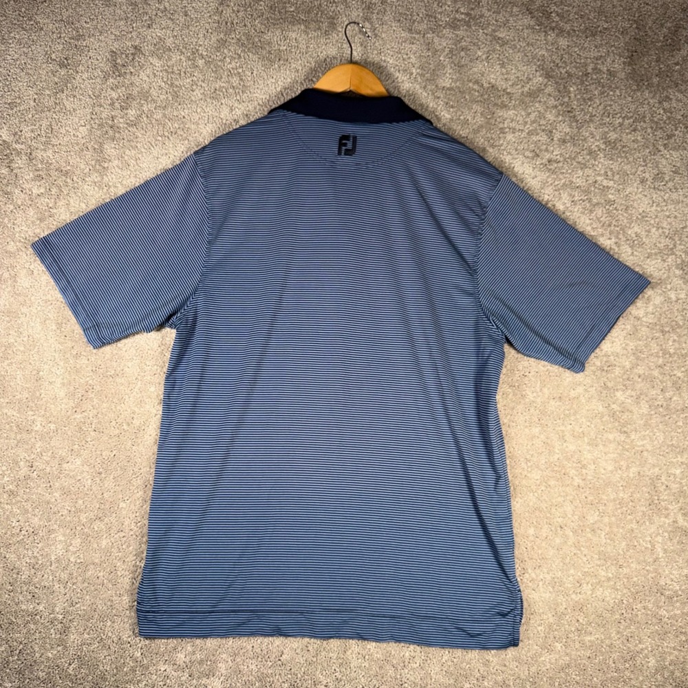 FootJoy Men's M Blue Striped Performance Golf Polo Shirt FJ Logo - Picture 8 of 8